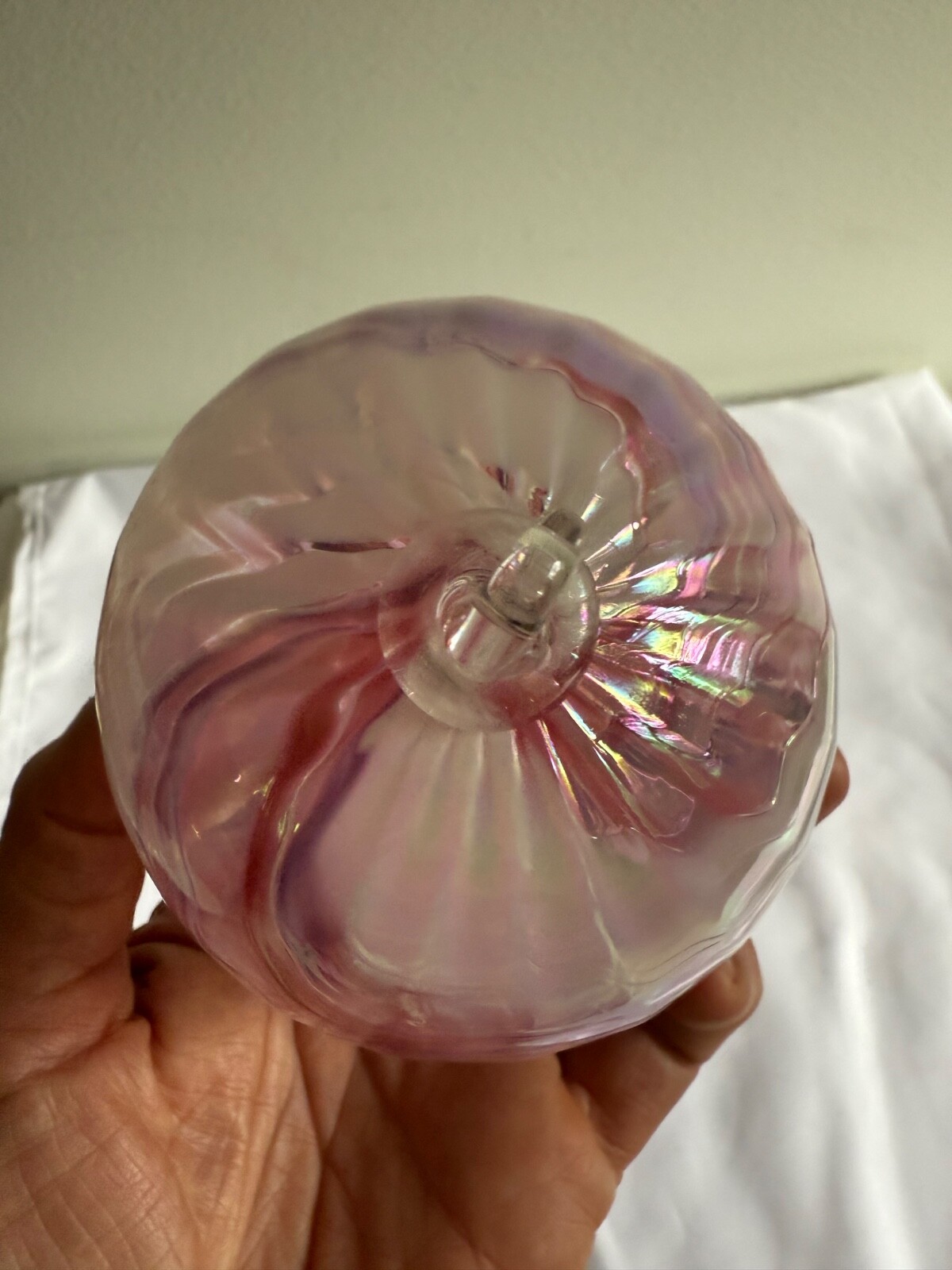 Hand Blown Art Glass Ball approx. 4” Suncatcher Pink Swirl ornament