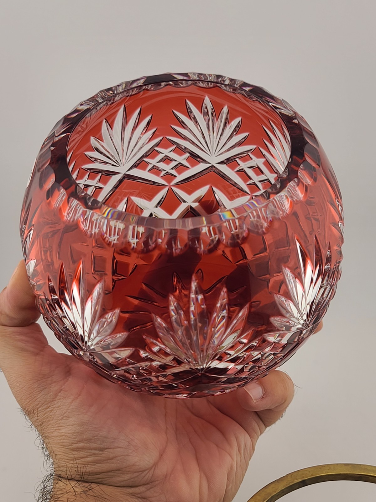 Rare AJKA ODESSA CAROLINE Red cased cut to clear Hungarian crystal rose bowl