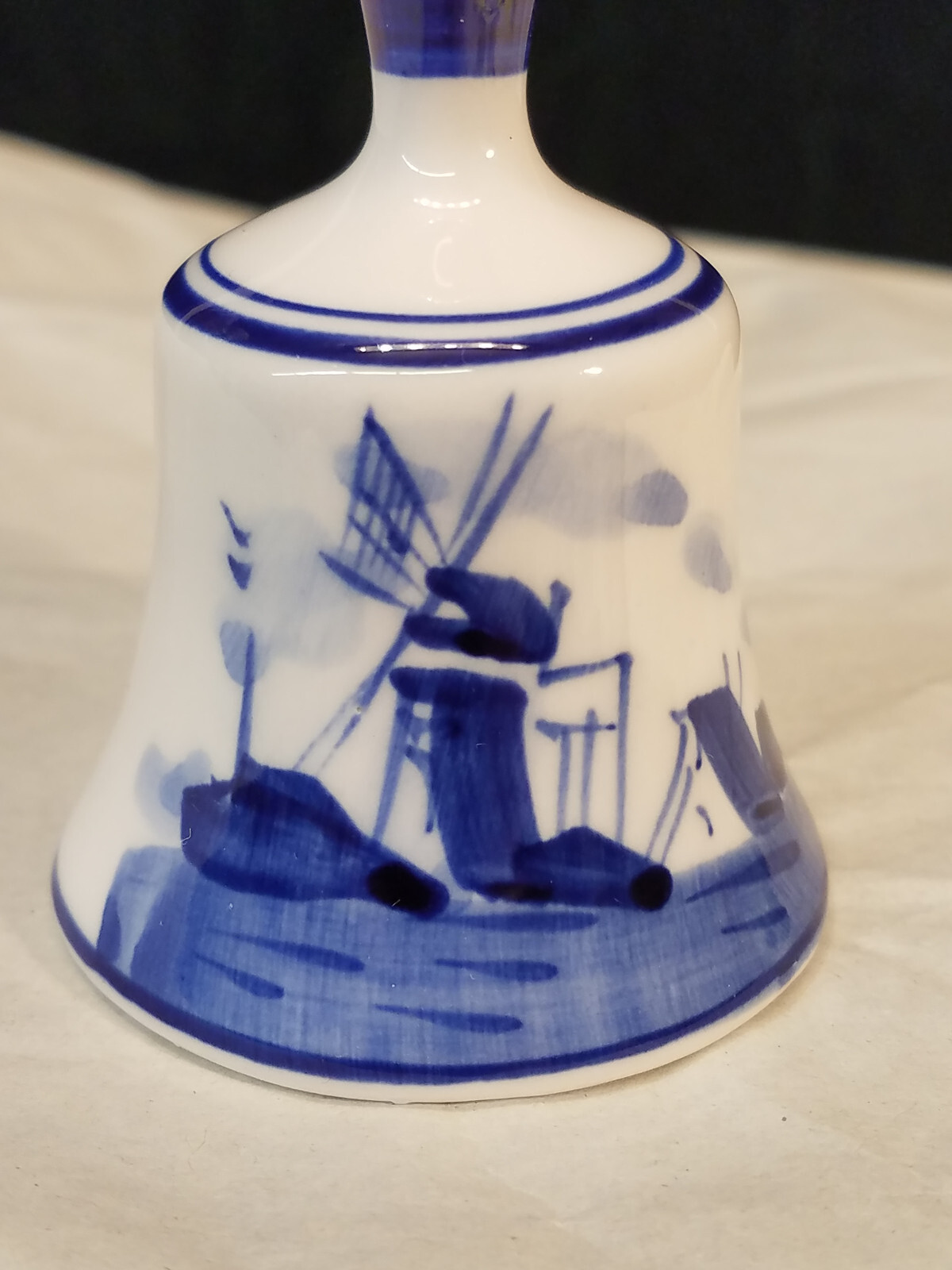Handpainted Delfts Blue Miniature 2-3/4 Inch Tall Windmill Bell Ceramic