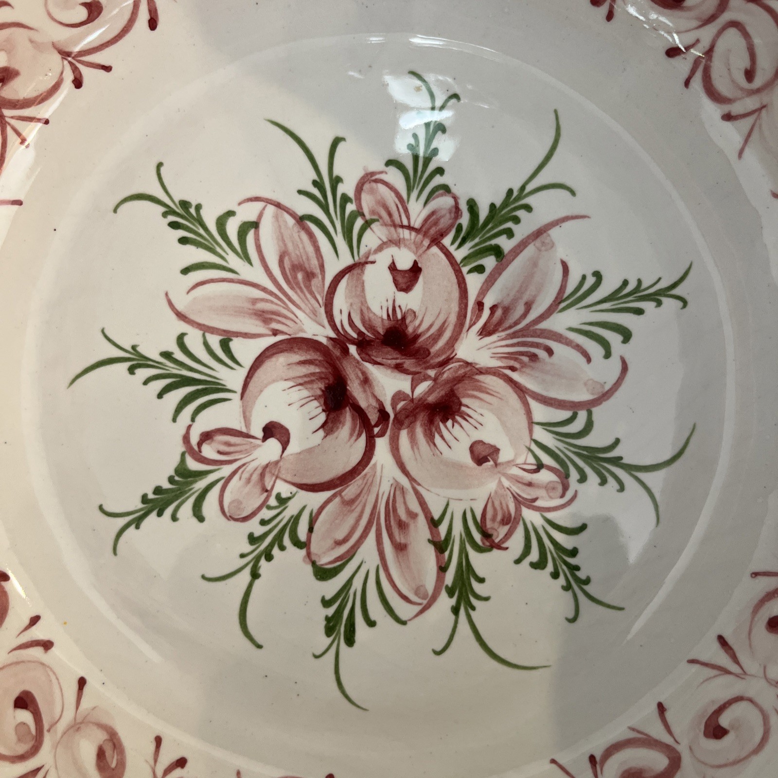 Portugal Vintage Hand Painted Ceramic Floral Basket Bowl With Floral Design