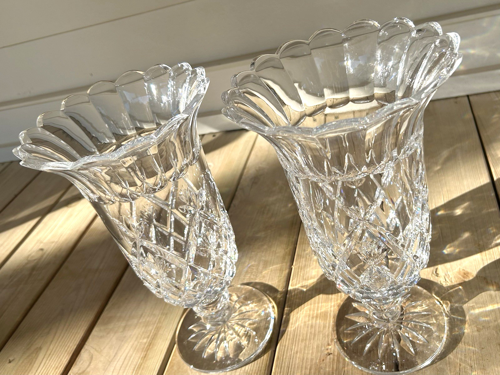 Gorgeous Vintage PAIR Large Huge Crystal Cut Glass VASES Mikasa Vase Mantle
