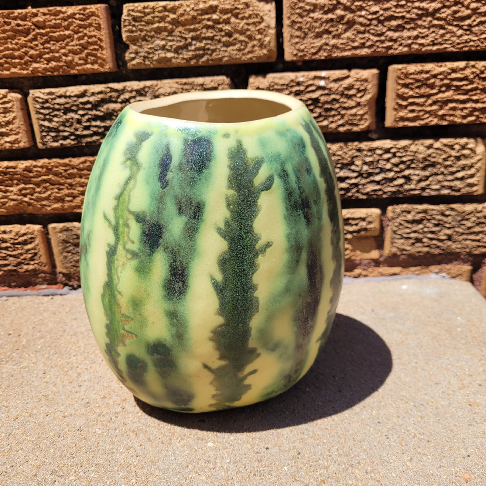 Patricia Garrett Watermelon Pottery Vase 1989 Great Impressions Crazing
