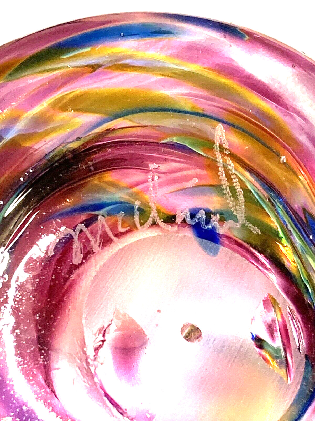 Hand Blown Glass Marbled Pink Purple Blue Heart Paperweight 3″