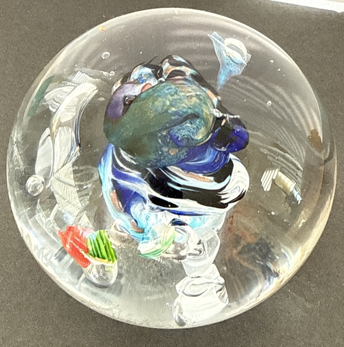 Vintage Signed Diane Lowery 1997 Art Glass Swirl Paperweight 4” Wide