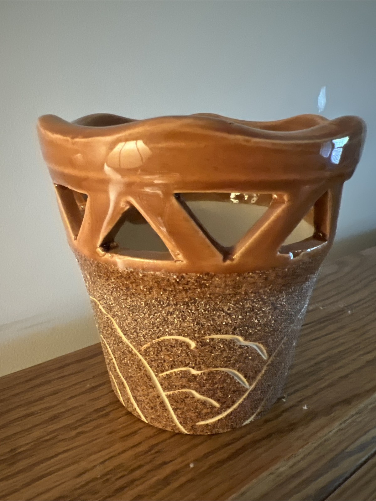 Studio Art Pottery Vase ~ Textured Etched Carved Design. 4” x 4”