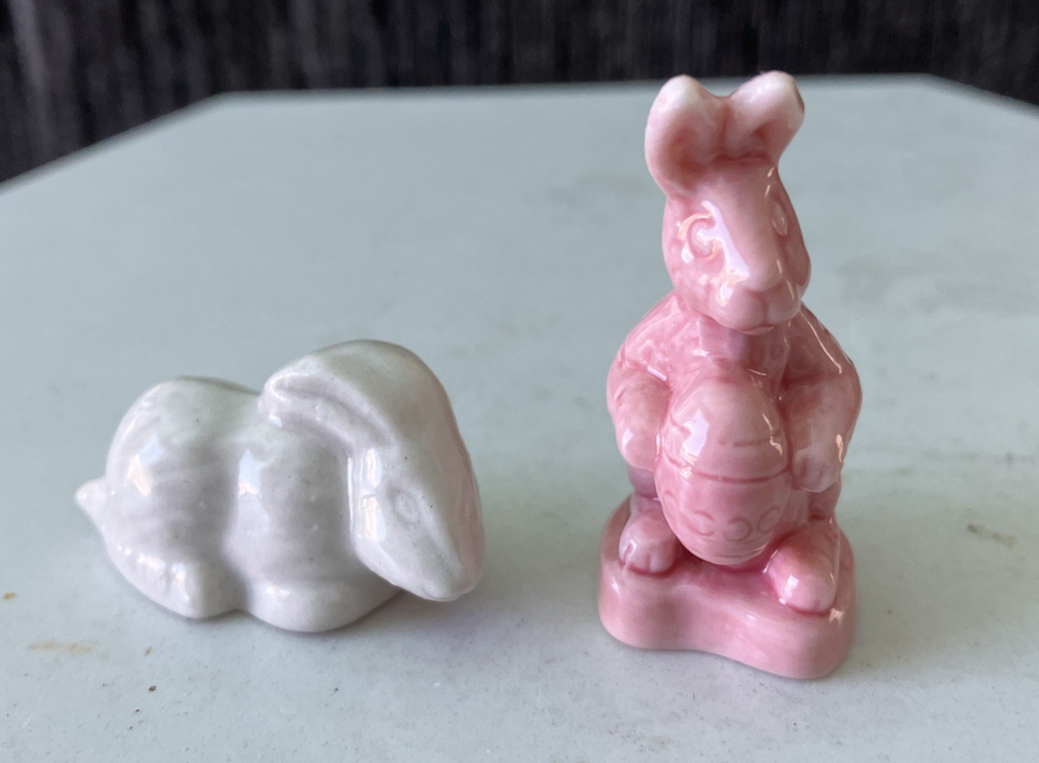 Vintage Wade Whimsies Red Rose Tea Ceramic Pink Easter Bunny & White Rabbit