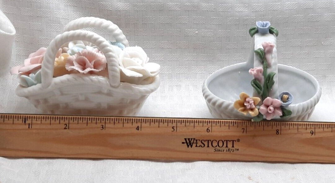 Three Vtg. Small Porcelain Baskets /Trinket Box -Japan – Signed Pastel Floral