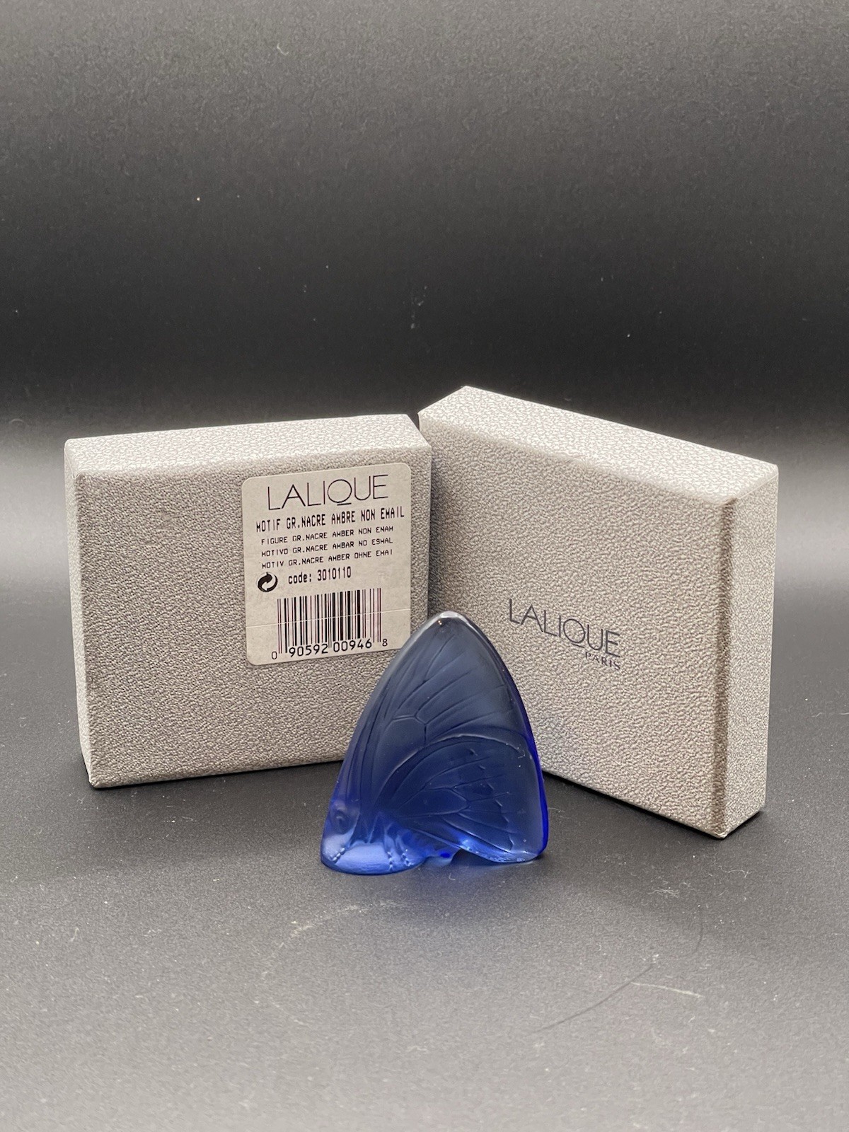Lalique Crystal Sapphire Blue Butterfly Figurine Signed w/ Original Box