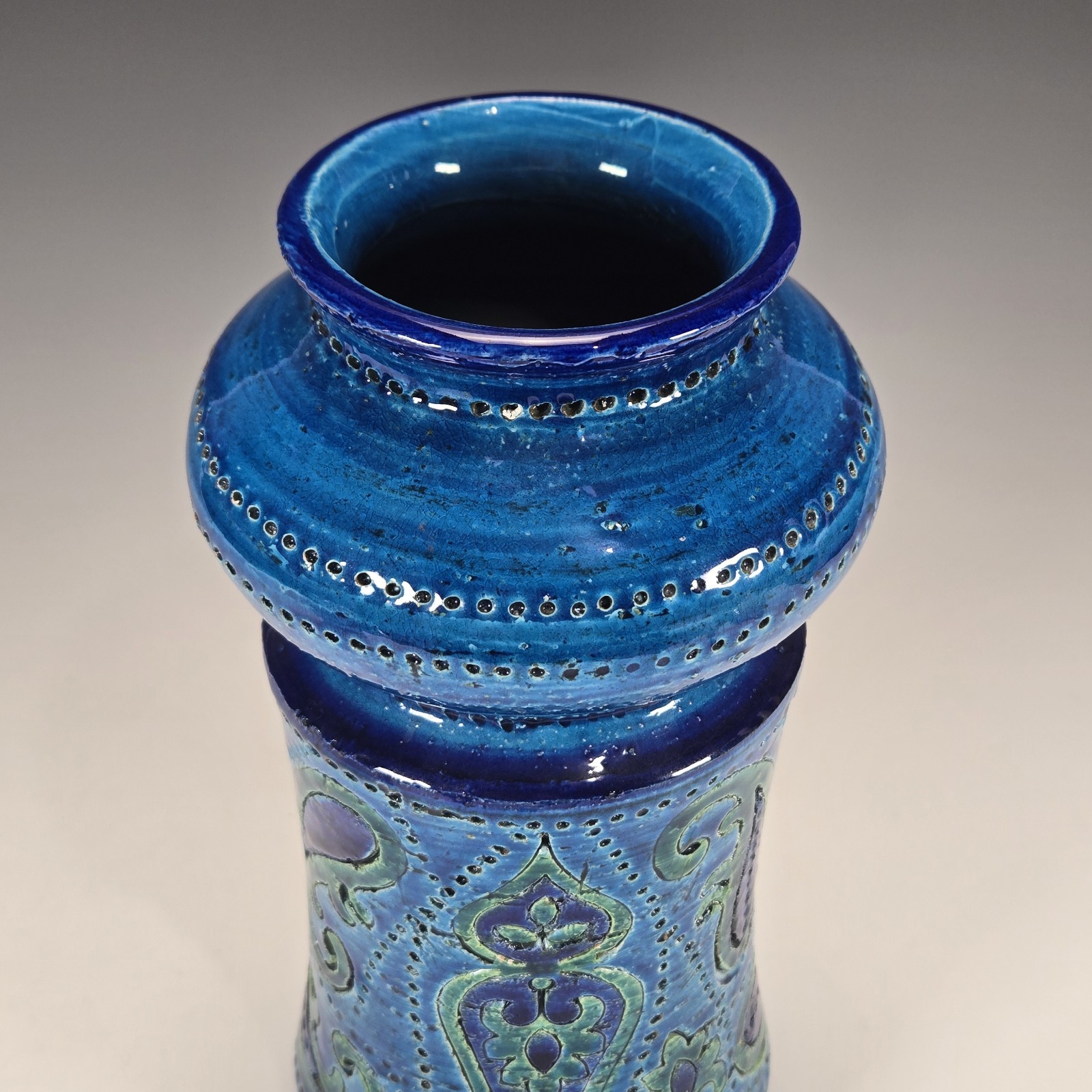 Aldo Londi Bitossi Italian Pottery Vase Liberty Paisley Remini Blu Rosenthal 8″