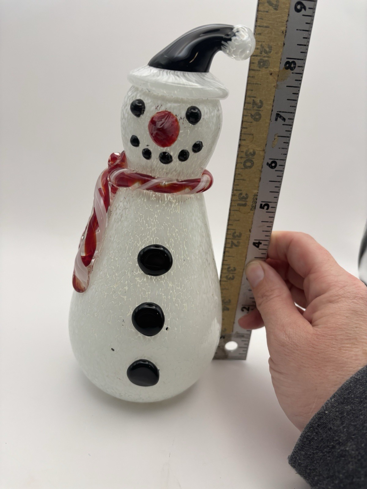 STUNNING ART GLASS BLOWN SNOWMAN 8 3/4″ SCULPTURE