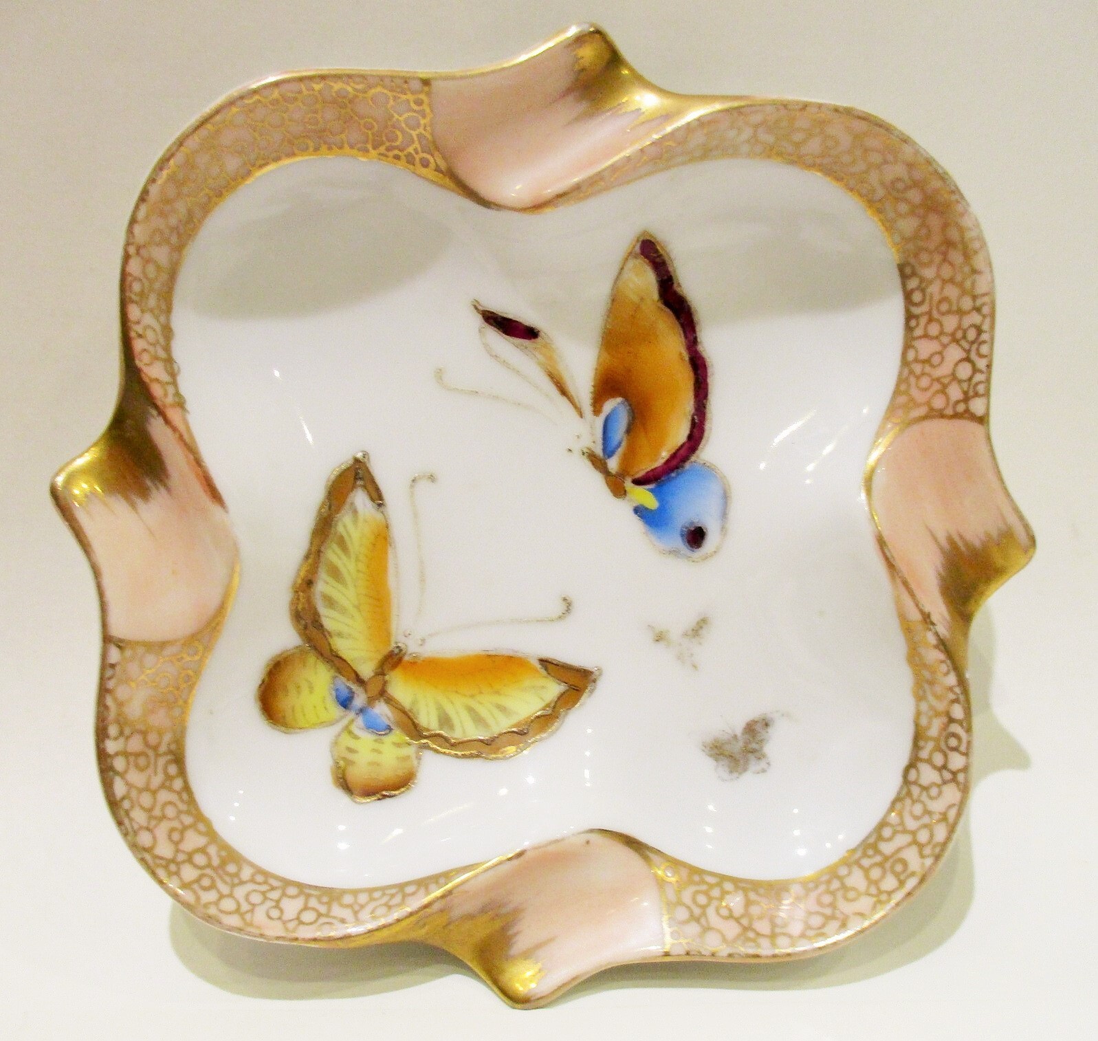 Square Ashtray Hand Painted Butterflies Gold Accents 5.5″ K-114 Trinket Dish