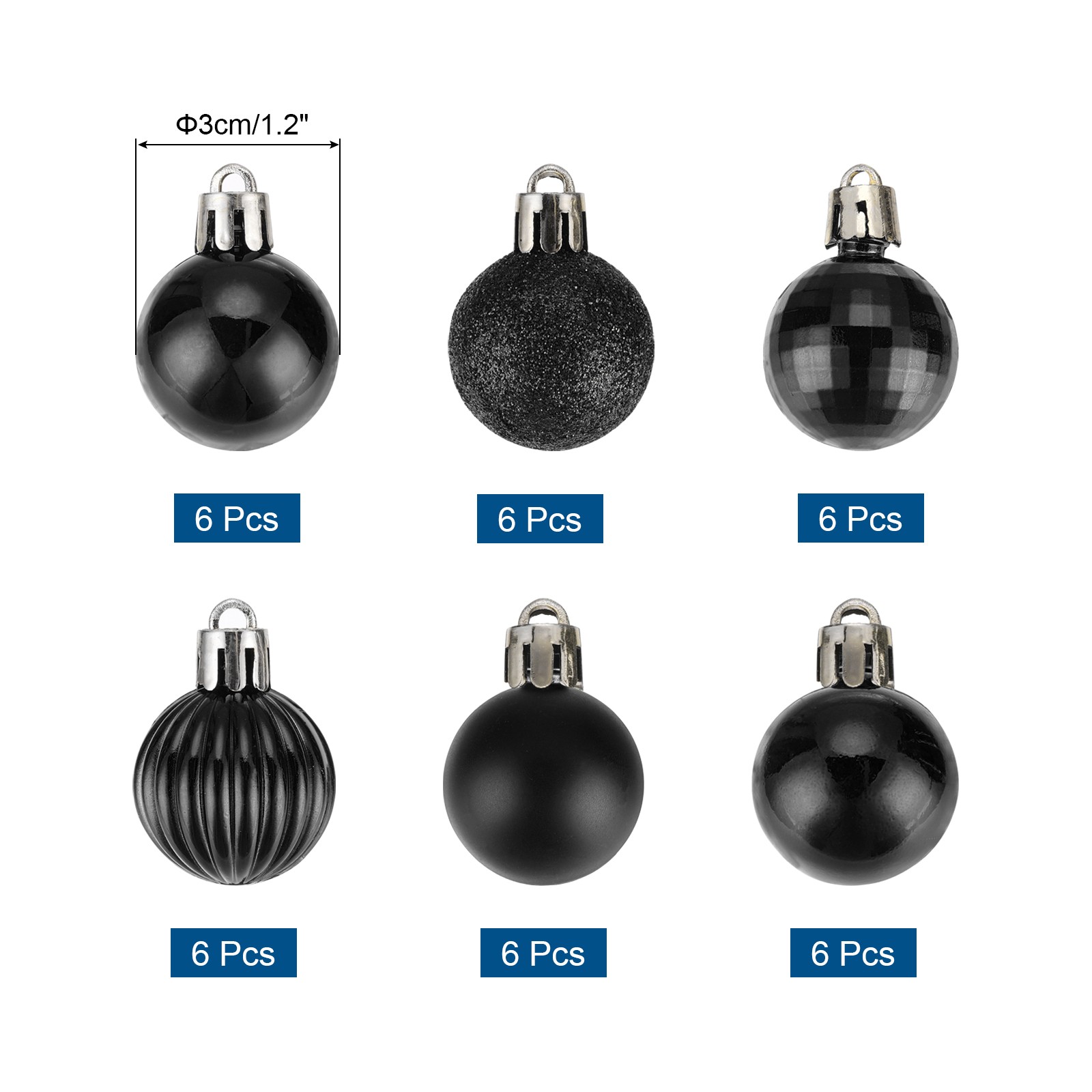 36Pcs Christmas Ball Ornaments Christmas Tree Decorations Black 1.2″/3CM