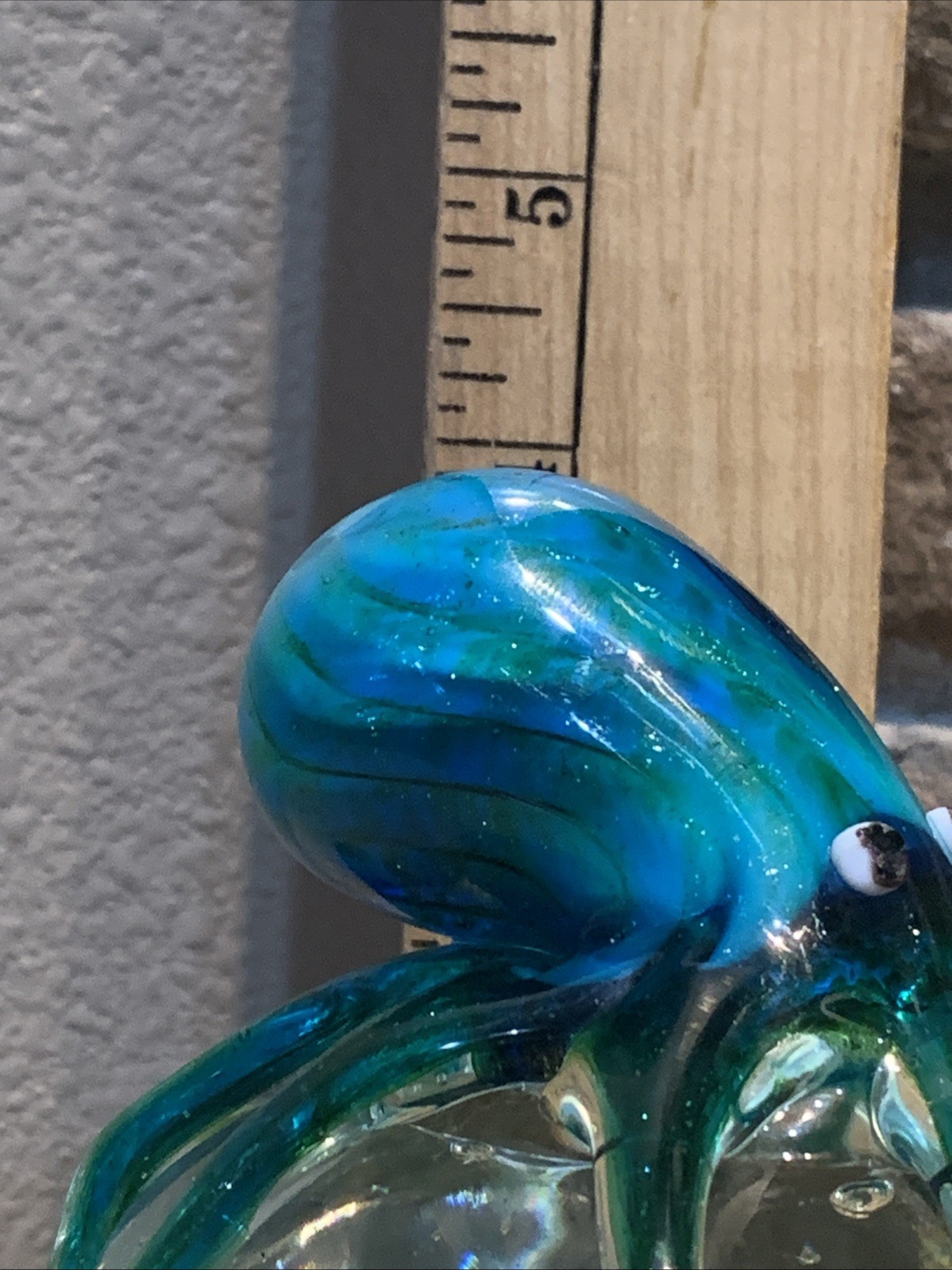 TEAL BLUE OCTOPUS PAPER WEIGHT HAND BLOWN ART GLASS 4.25″ TALL