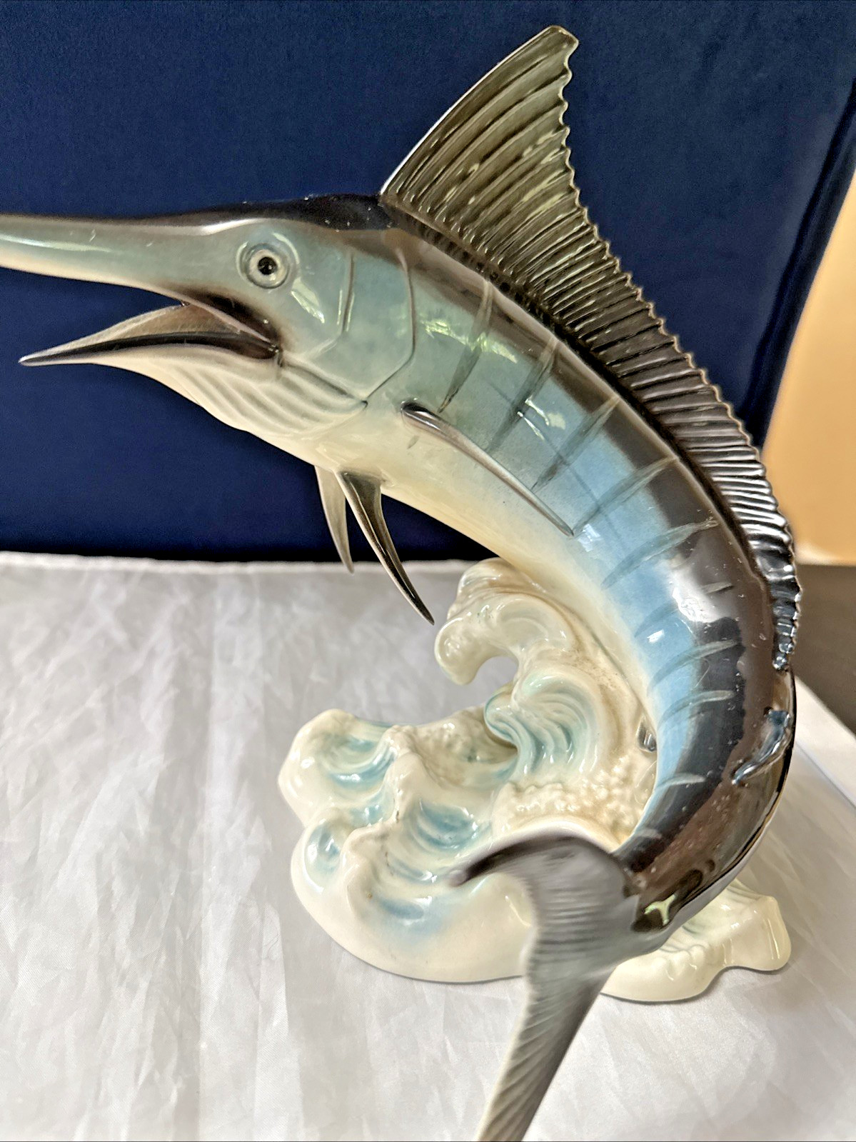 Goebel Porcelain ~ Breaching Blue Marlin Game Fish ~ West Germany Hand Painted