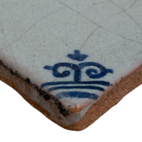 Antique Dutch Delft Tile 5.25″ x 5.25″ Handpainted Glazed Floral Crackle Glaze
