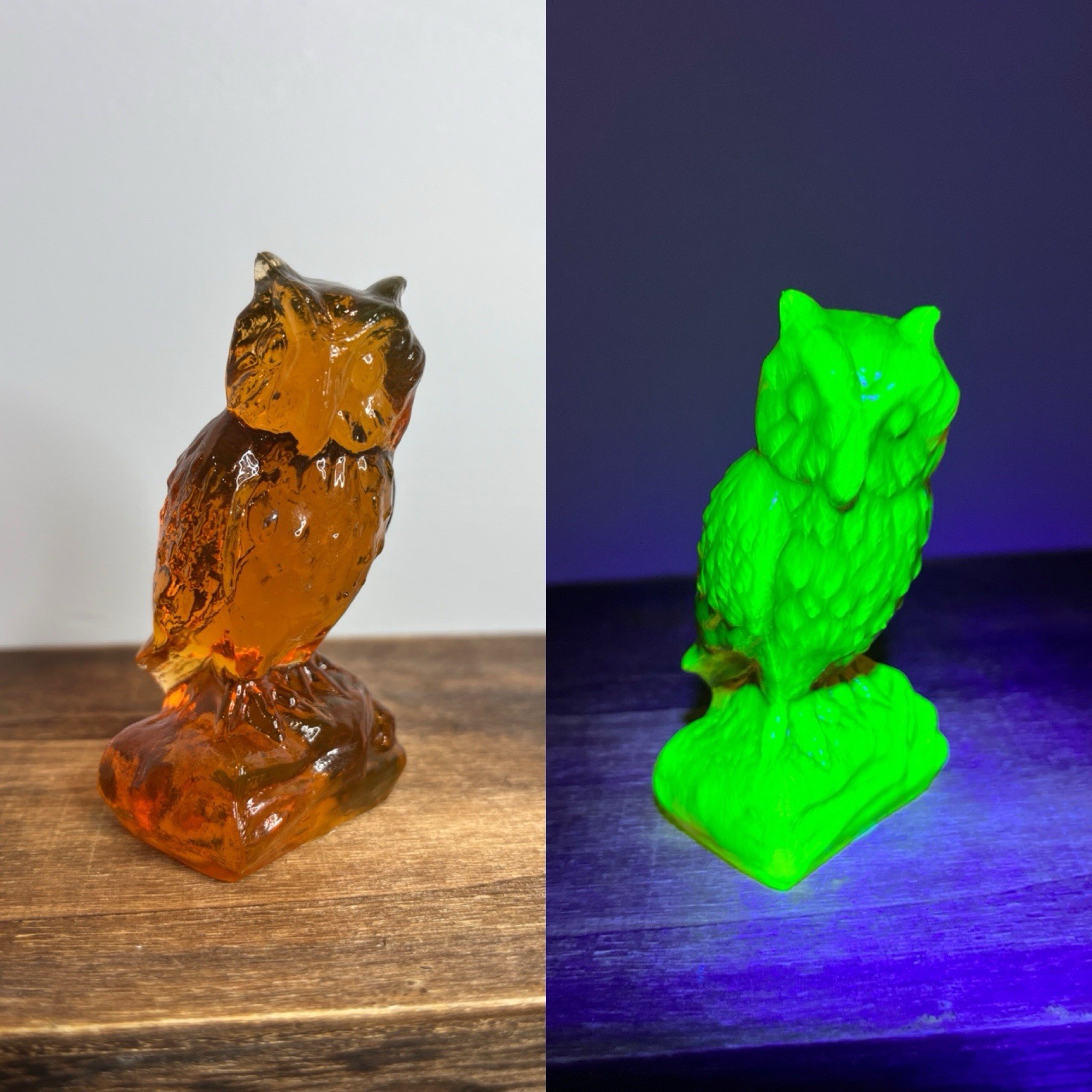 Boyd Art Glass Golden Delight Owl Figurine Uranium Glowy