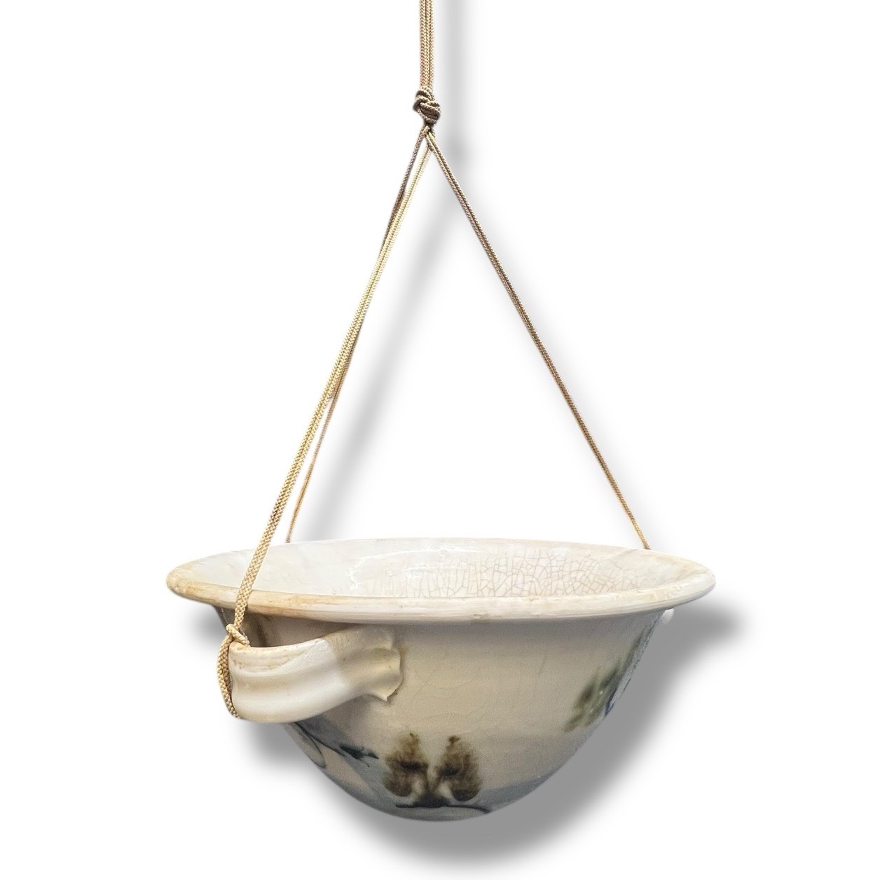 Vintage Mid Century Ceramic Hanging Planter Bowl Drip Glaze Style 11.5” MCM