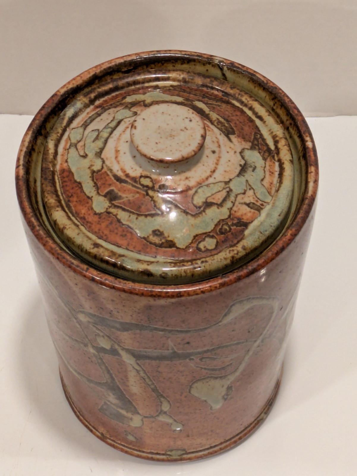 Pottery Lidded Vessel Artist Signed With Chops Studio American Ceramic