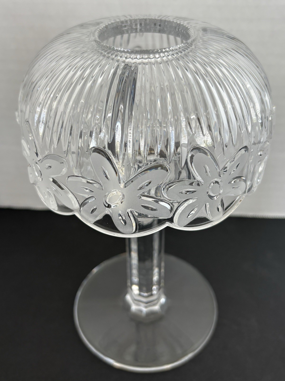Royal Limited Czech 24% Lead Crystal Fairy Lamp Daisy Pattern Candle Holder