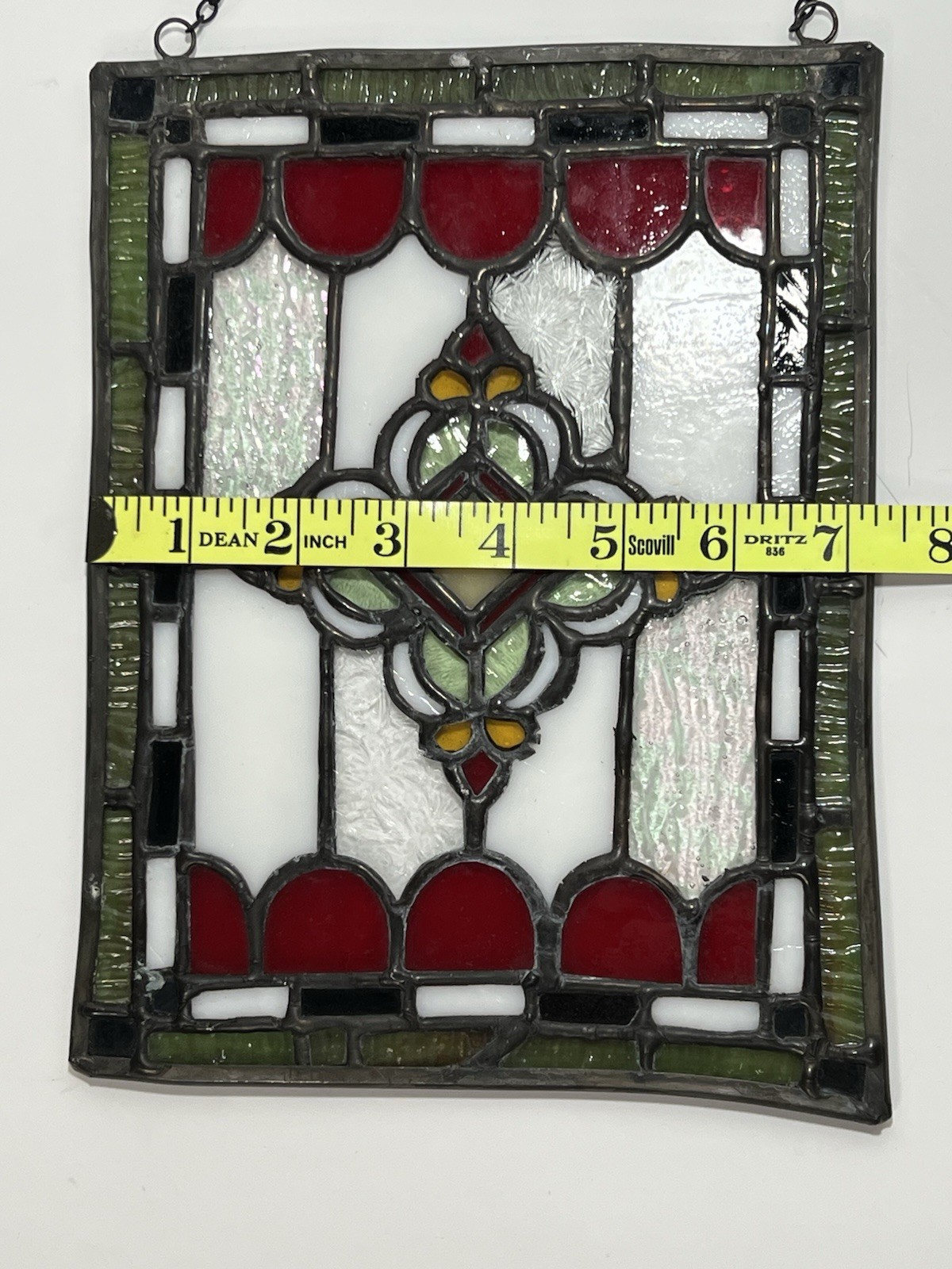 Handmade Leaded Stained Glass Window Panel Suncatcher Iridescent 9.5 x 7.25” VTG