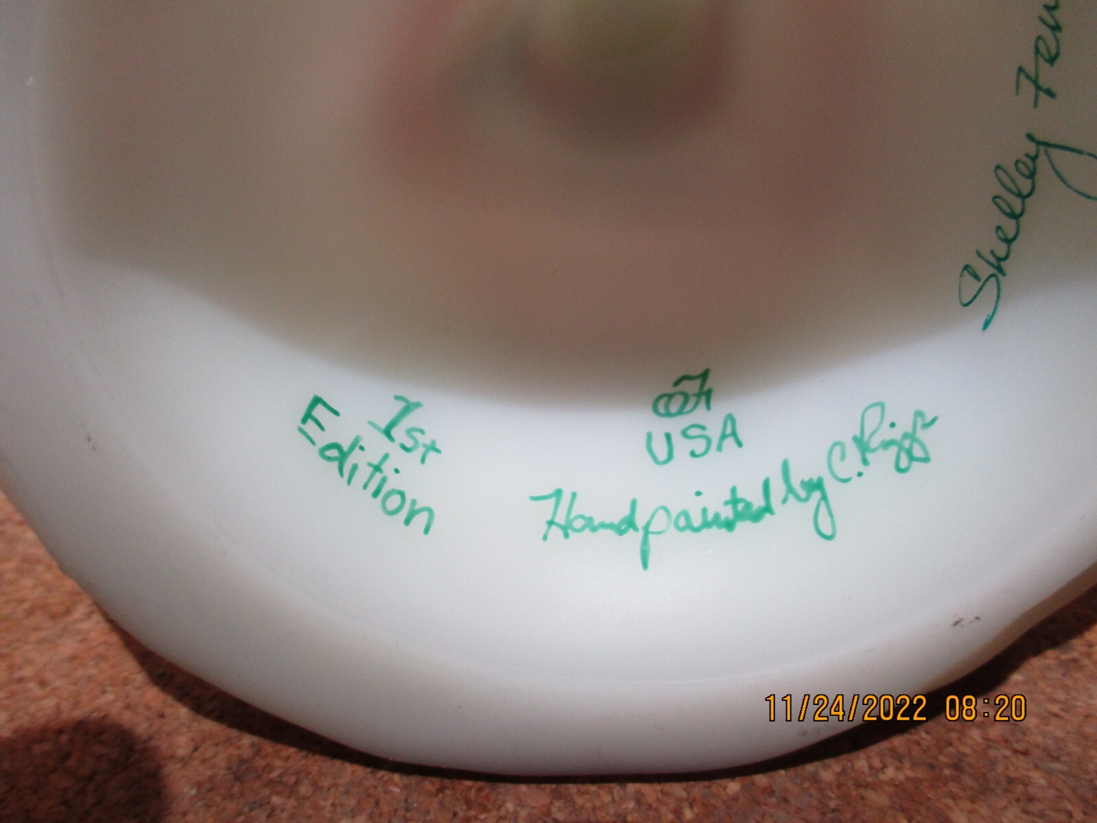 FENTON HAND PAINTED , 1ST EDITION PATRIOTIC LADY-SIGNED SHELLY FENTON