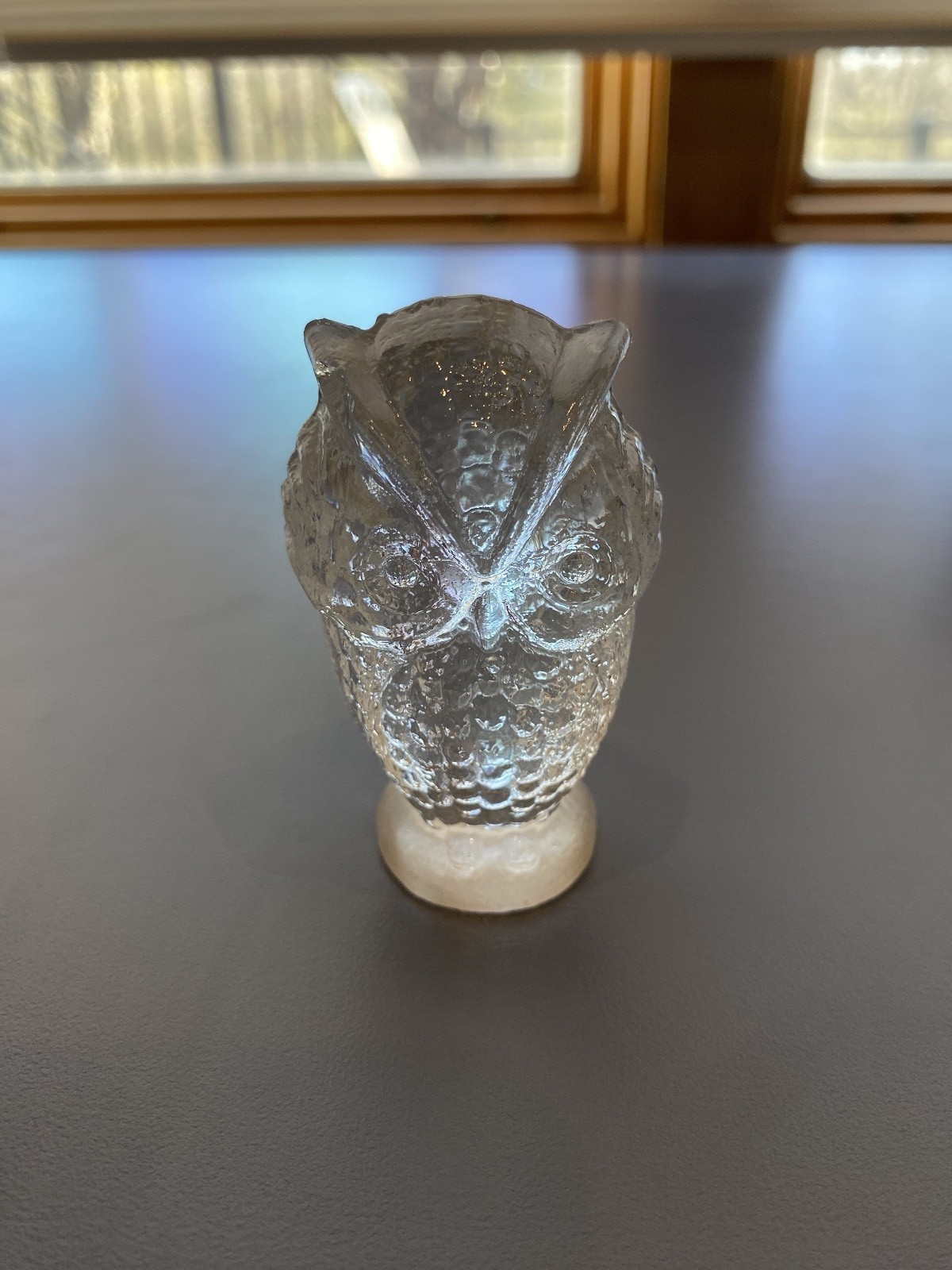 VINTAGE FOSTORIA Clear Textured Art Glass Owl Paperweight/Figurine 2.5″H