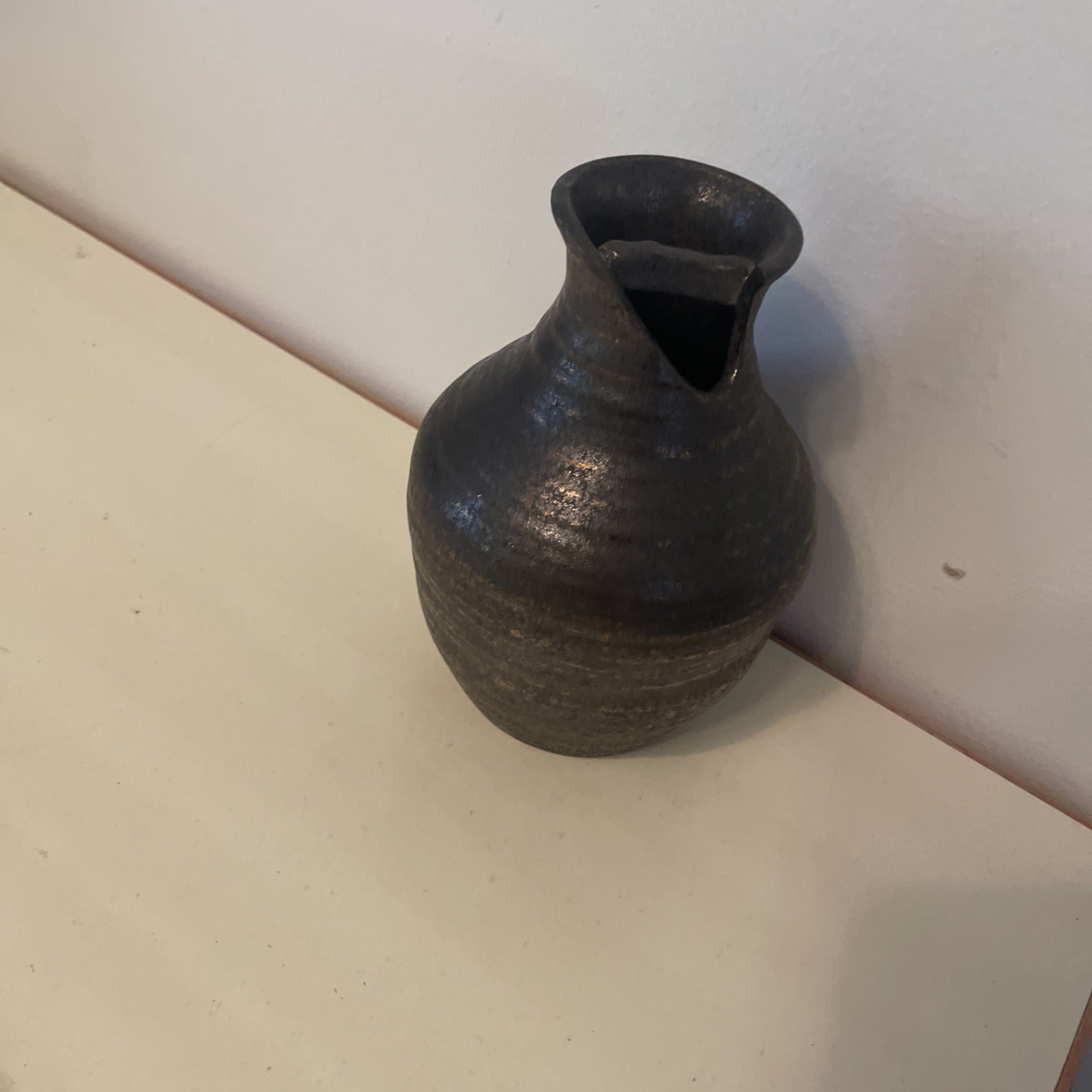 Studio Modern Art Pottery 6.5” Tall Charcoal Vase with Shimmering Glaze-EUC