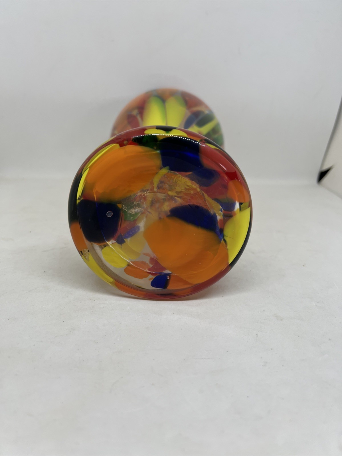 Studio Art Glass Vase Hand Blown Heavy 10.5in Tall Gorgeous Colors