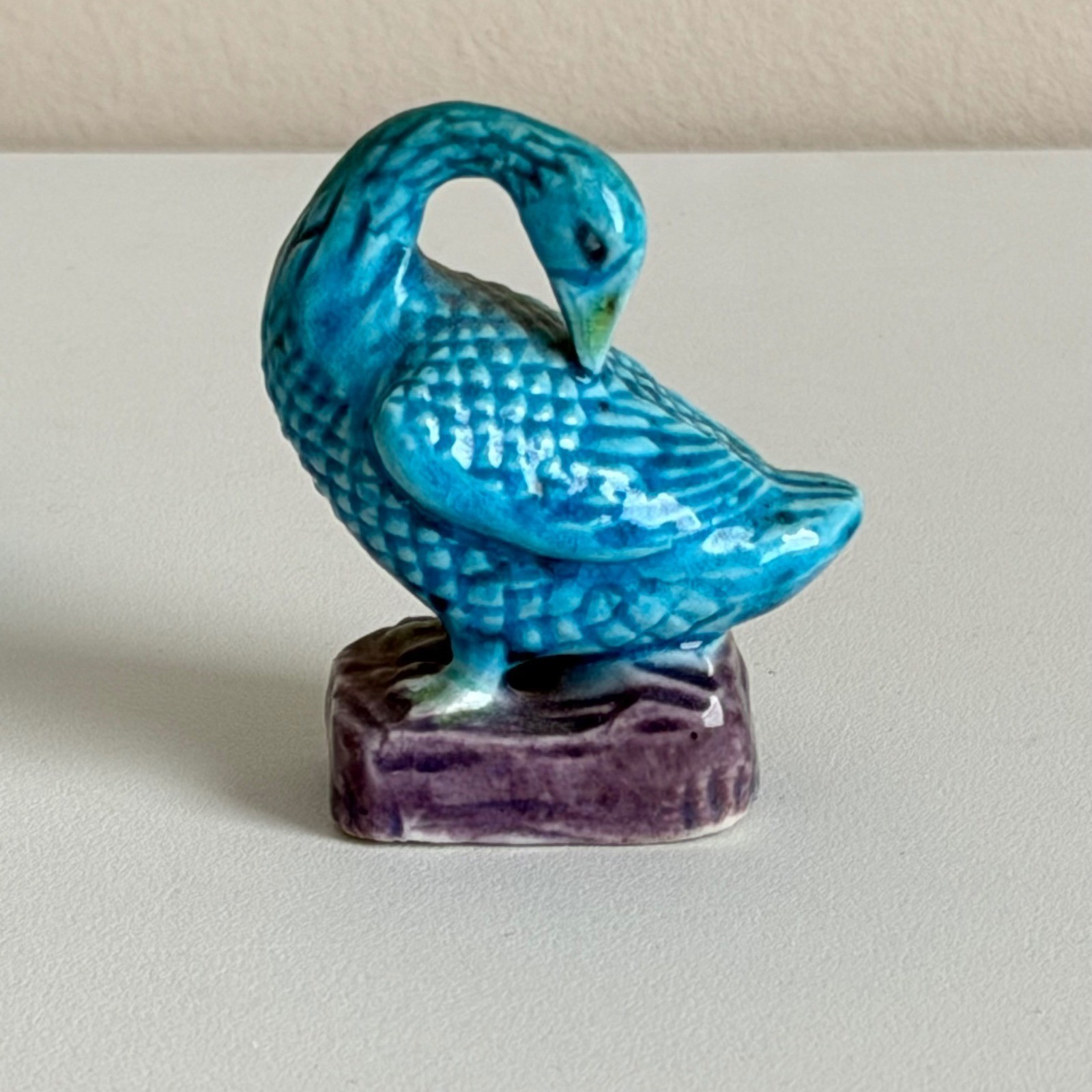 VTG Antique Turquoise Chinese Porcelain Blue Glazed Duck Goose figurines 3″