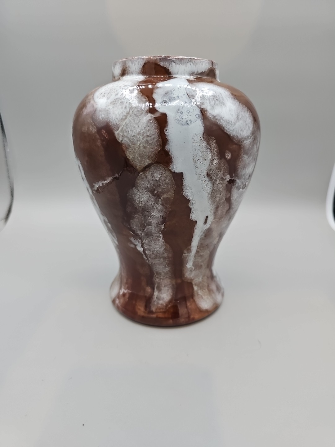 Porcelain Brown And Cream Drip Glaze Vase- Decor- Used