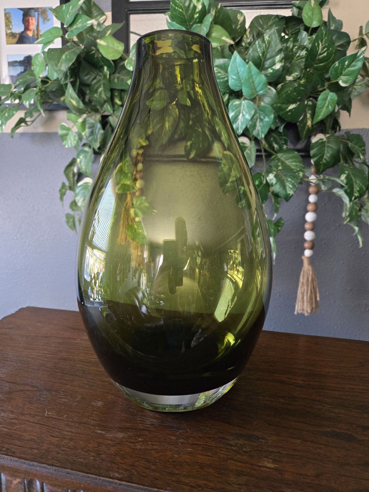 Crate & Barral Olive ( Avacado)Green Como Glass Vase Hand Blown Art Glass