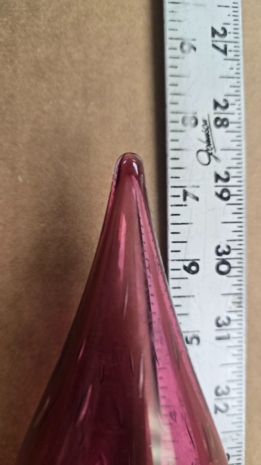 vintage Cranberry blown glass stopper, controlled bubbles, Diana / Genie style