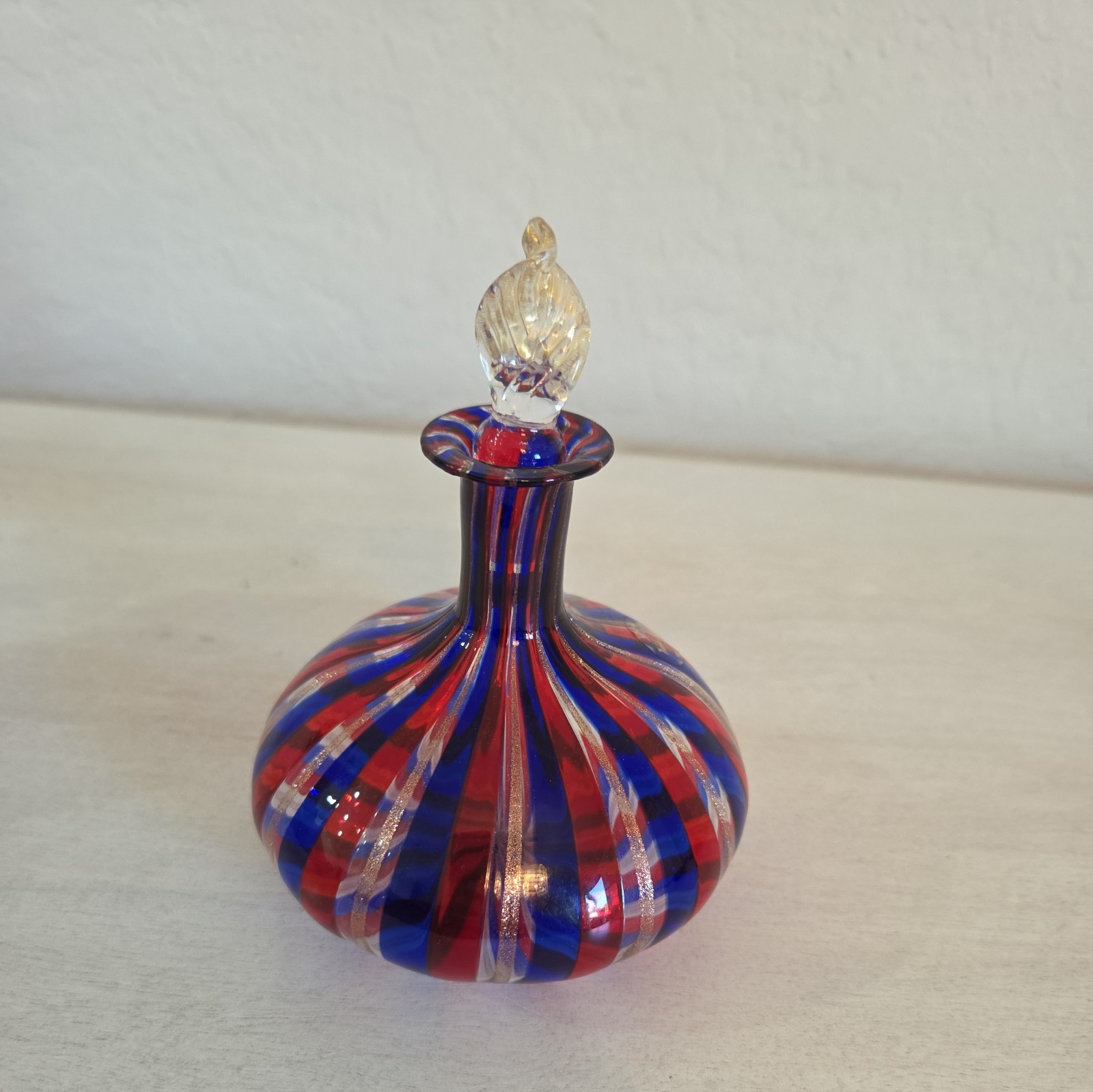 Vintage Linea Valentina Murano Glass Aventurine Striped Perfume Bottle W Stopper