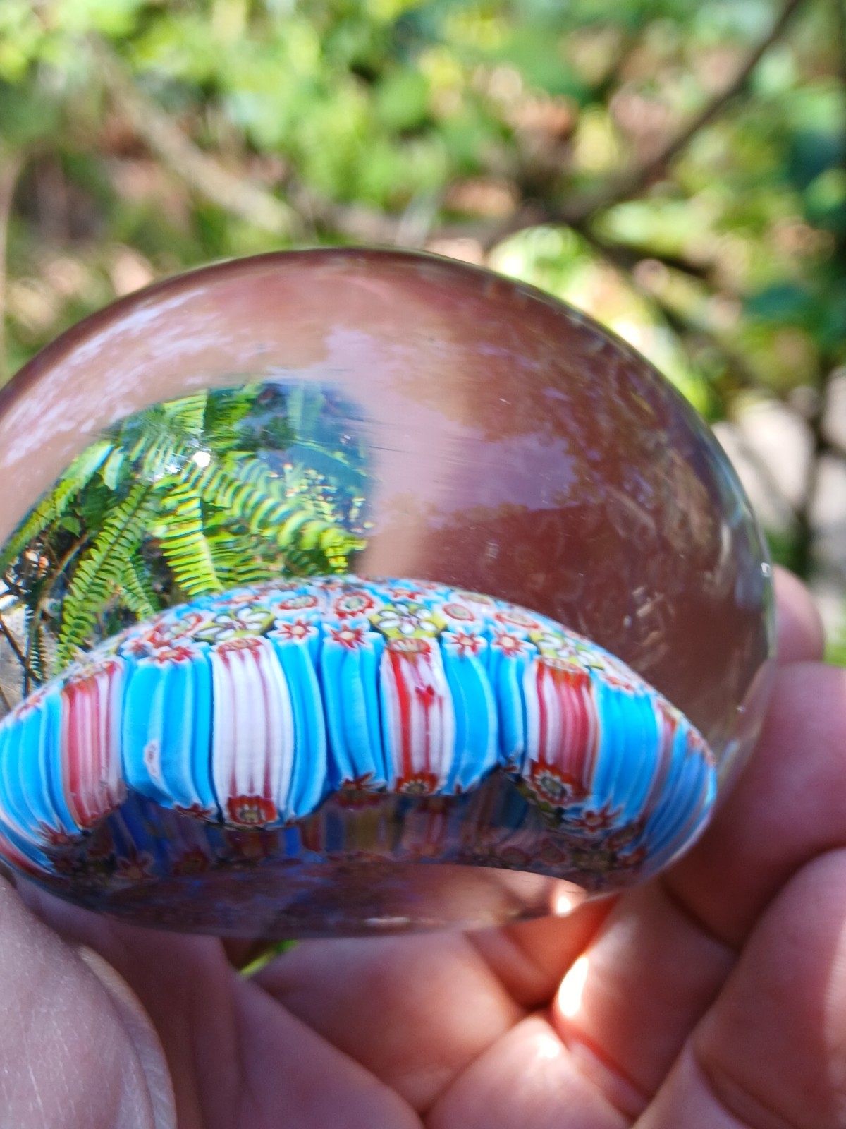 Nice Antique Murano Glass Millefiori Paperweight Red,Blue Yellow Turquoise Canes