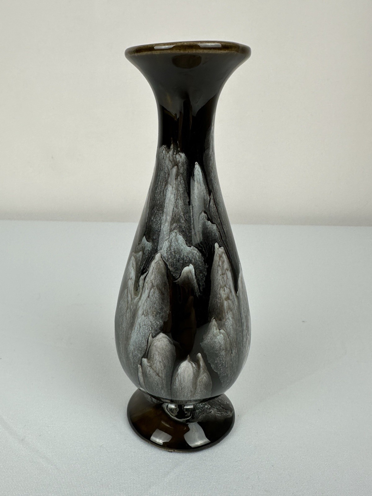 Black Crystalline Glaze Studio Pottery Vase Silver Crystal Art Pottery 6” Modern