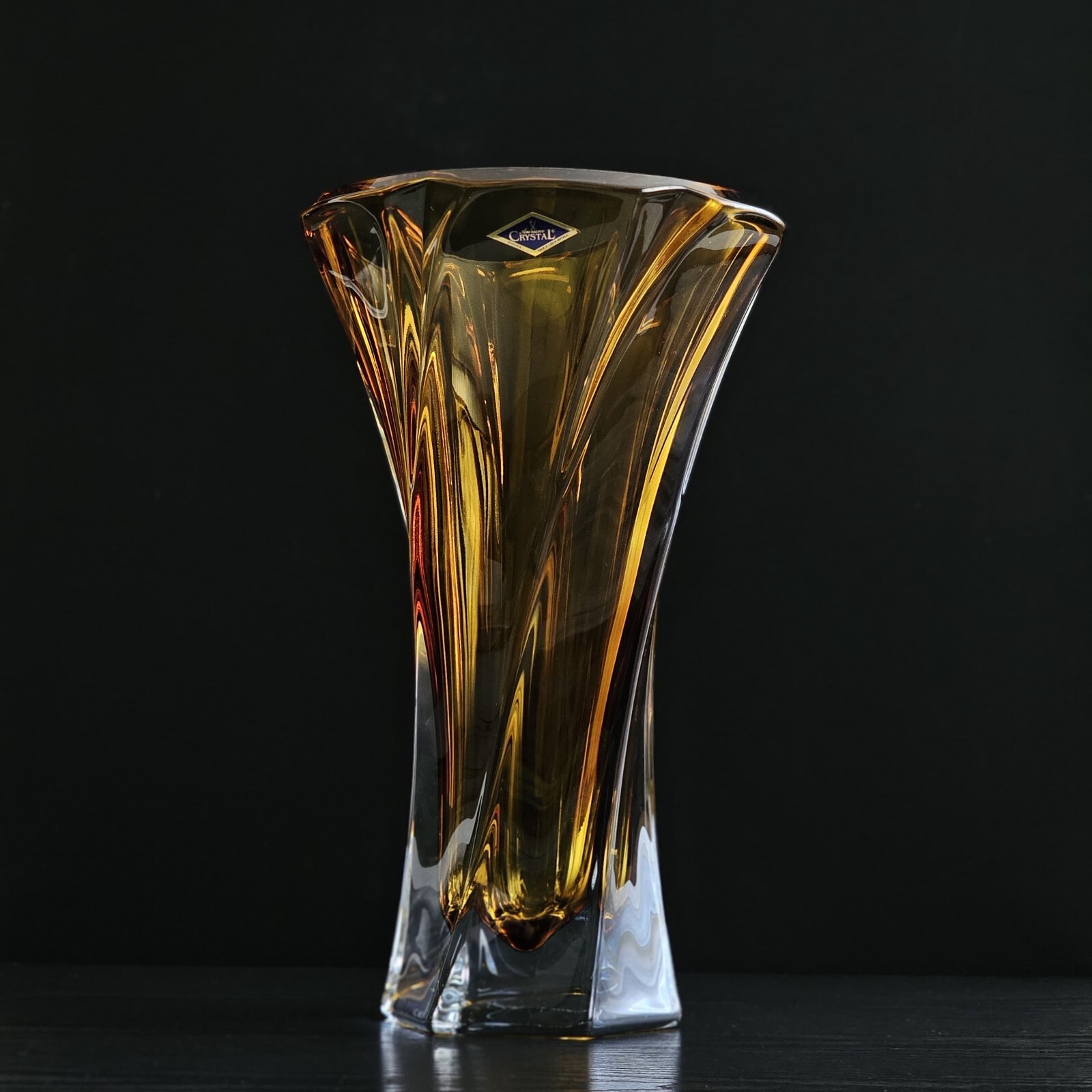Bohemia Crystal 12.5” Height Flower Vase ‘Mozart’ Amber