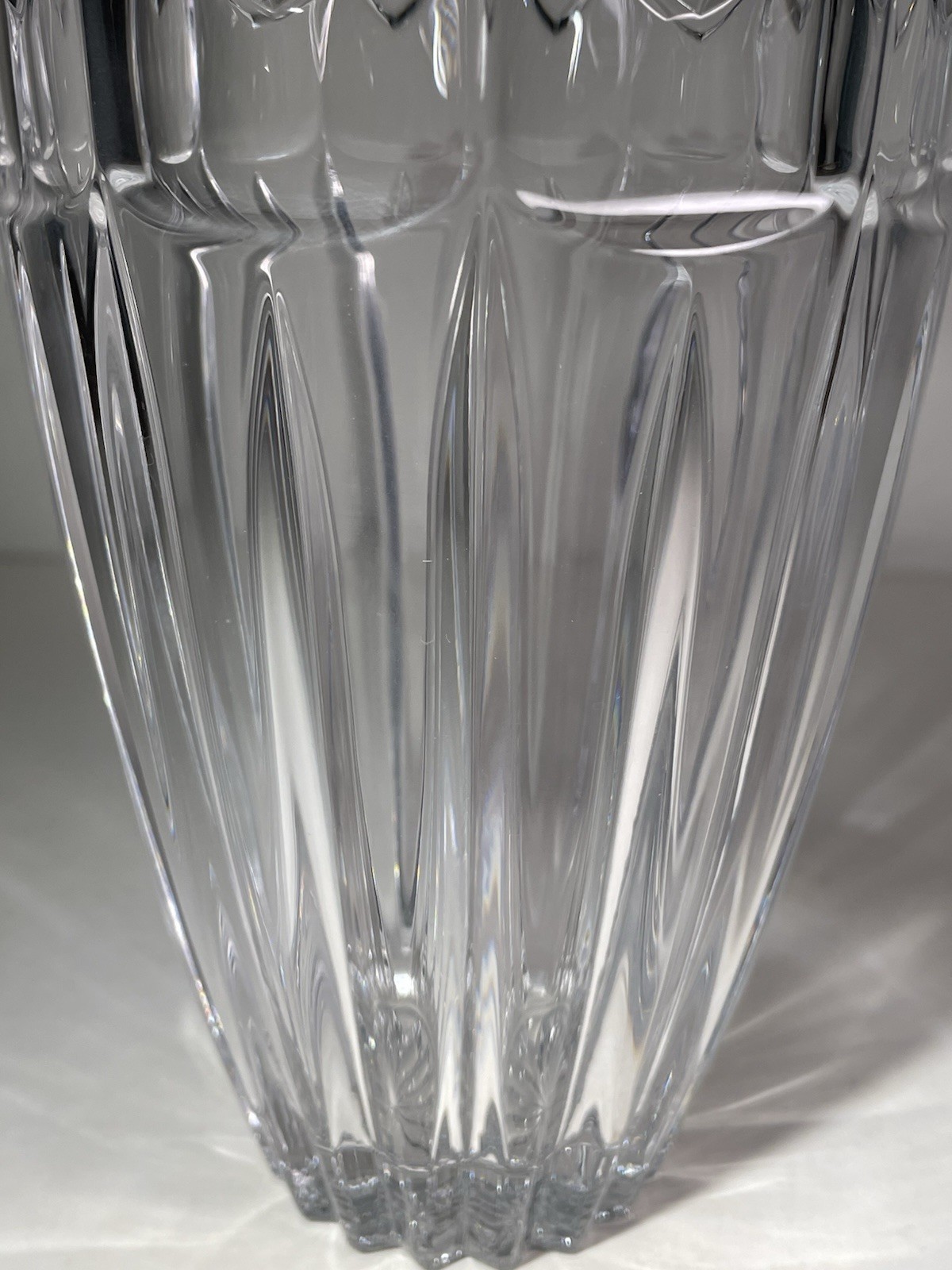 Vintage Heavy Ribbed Cut Crystal Vase Clear 7-3/8” Hearts Pattern Scalloped Rim