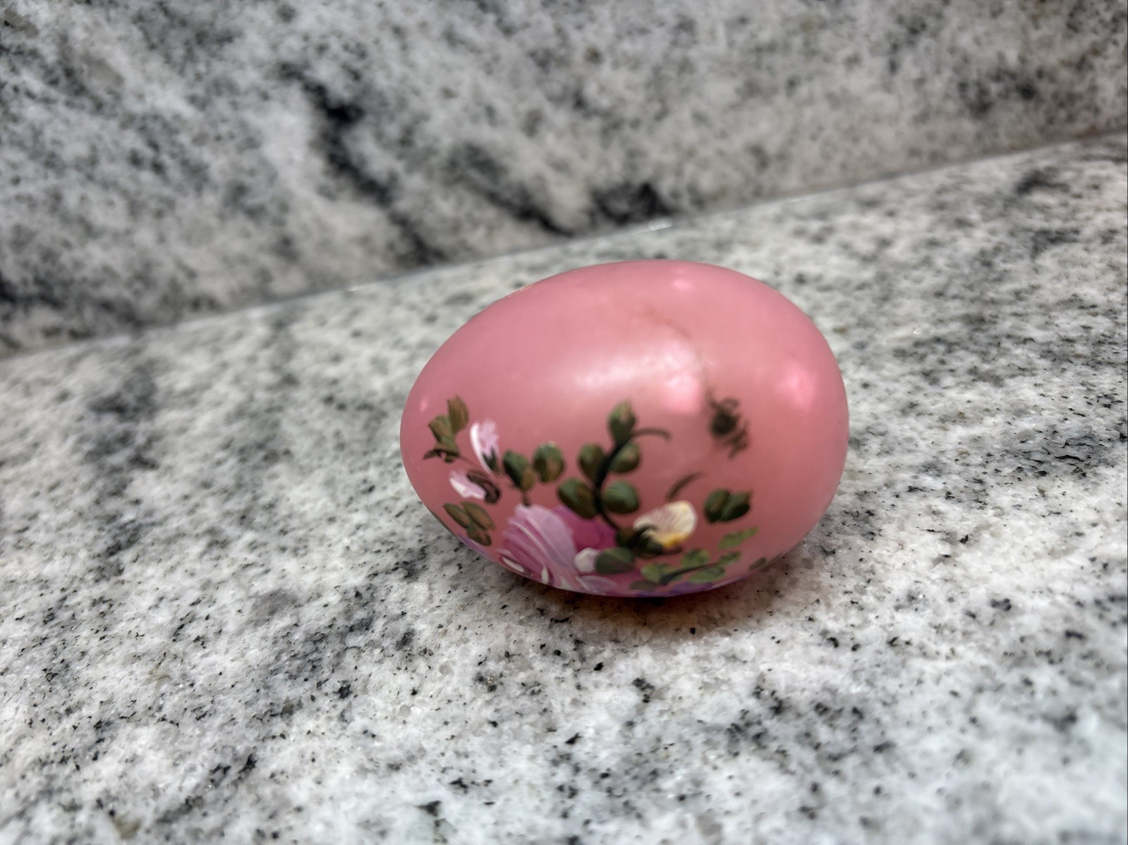 Hand Painted marble egg Pink Floral Decorative Signed– Stand Included
