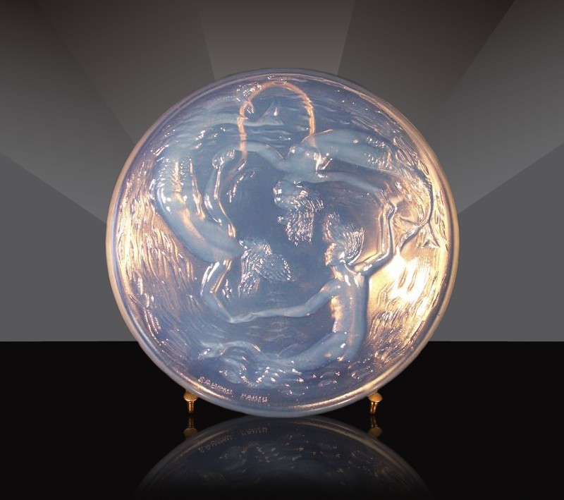 Sabino Paris Glass Opalescent Mermaids Nymphs Boudoir Powder Box LID ONLY 4 3/4″