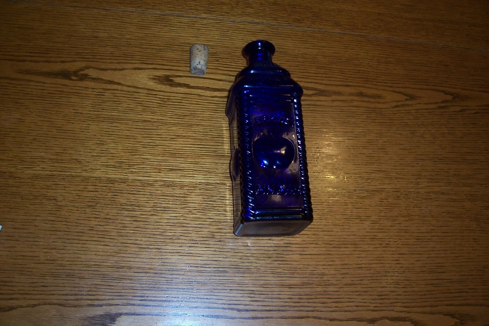 Vintage Phil Perrine’s Apple Ginger Cobalt Blue Glass Bottle 3D Letters 9.25 in