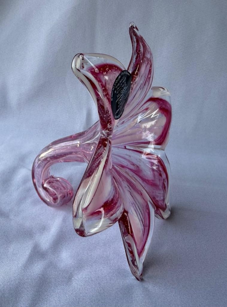 Genuine Italian Flower Blown Glass Murano Orchid Red White Italy 719