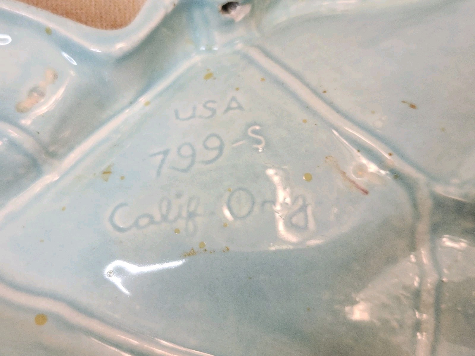Vintage California Originals Pottery MCM Flying Goose Duck Turquoise Blue Gold