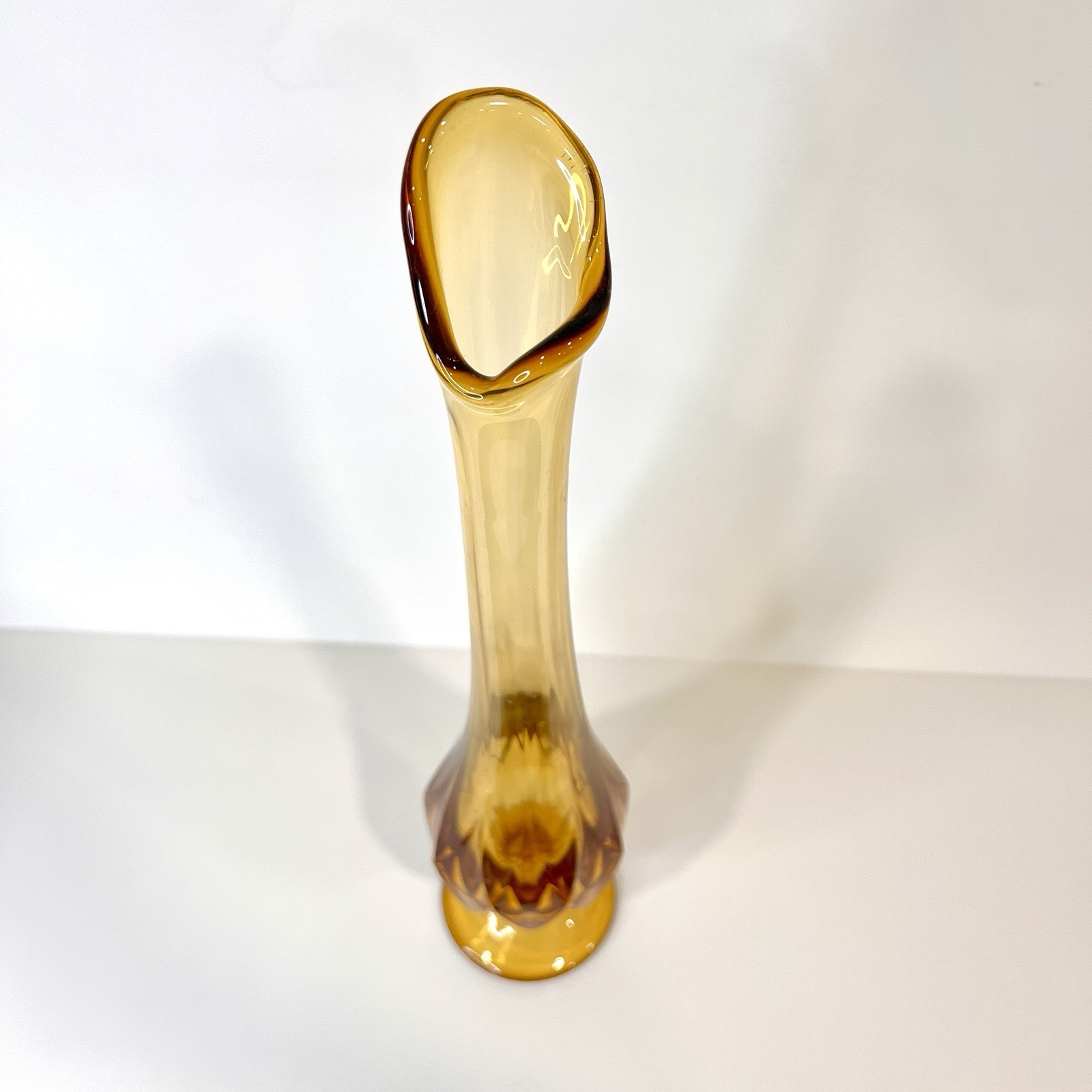 Viking Hand Made Amber Swung Glass Vase Mid Century Modern 20” Tall