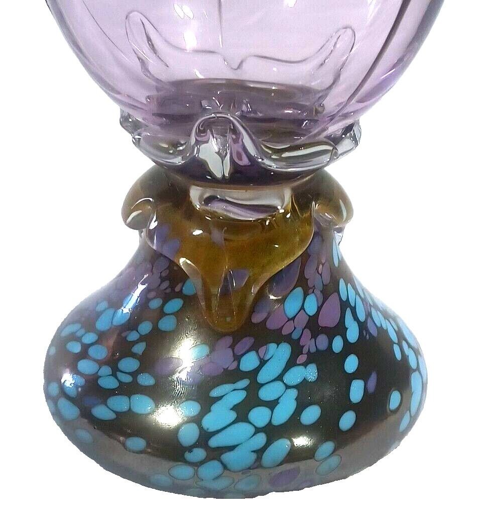 STUNNER 13″ Purple Copper Infused Art Deco Murano Vine Confetti Centerpiece Vase