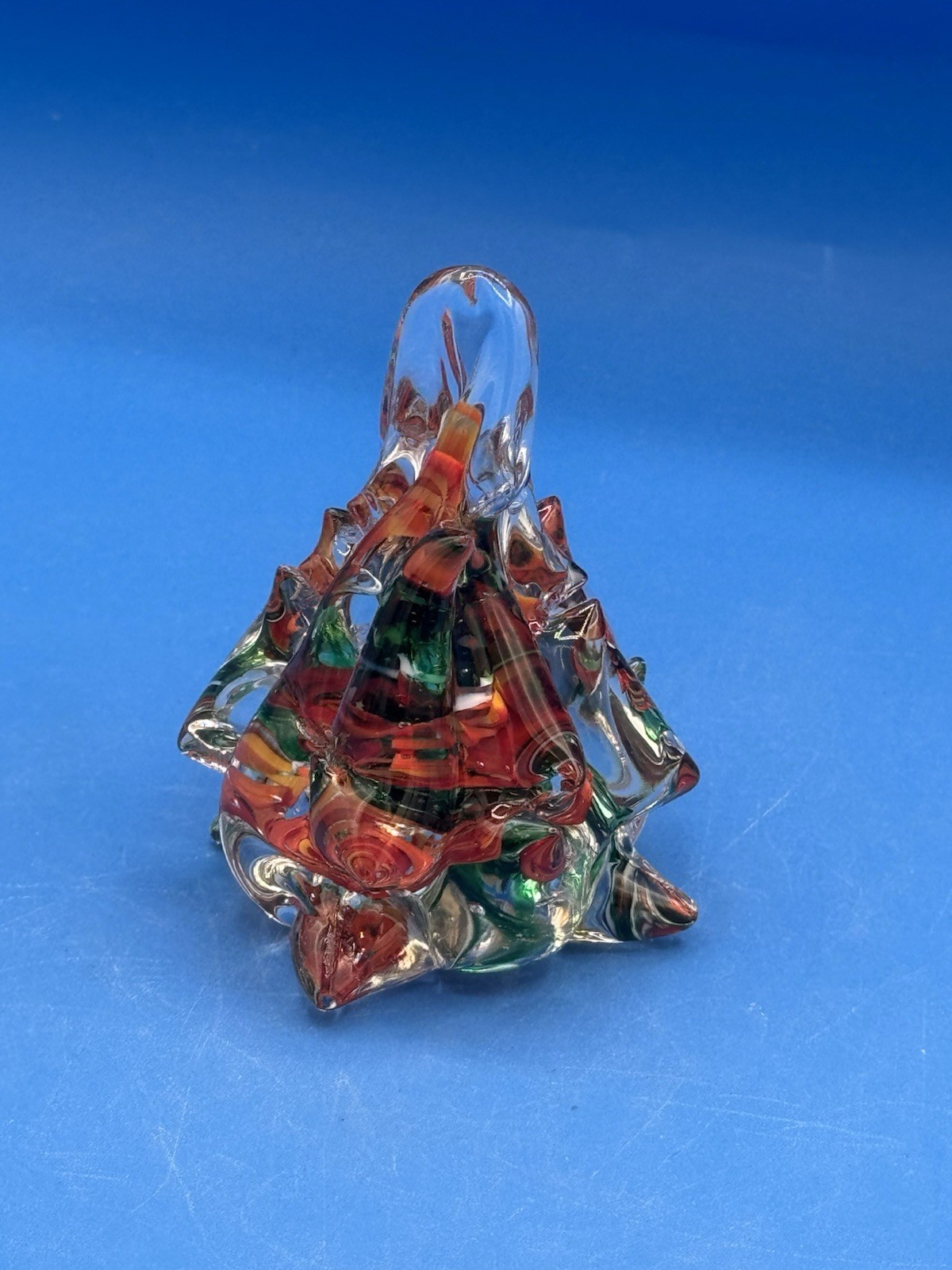 Art Glass Christmas Tree 3 1/2” MCM Colors – Signed By Artist & Dated