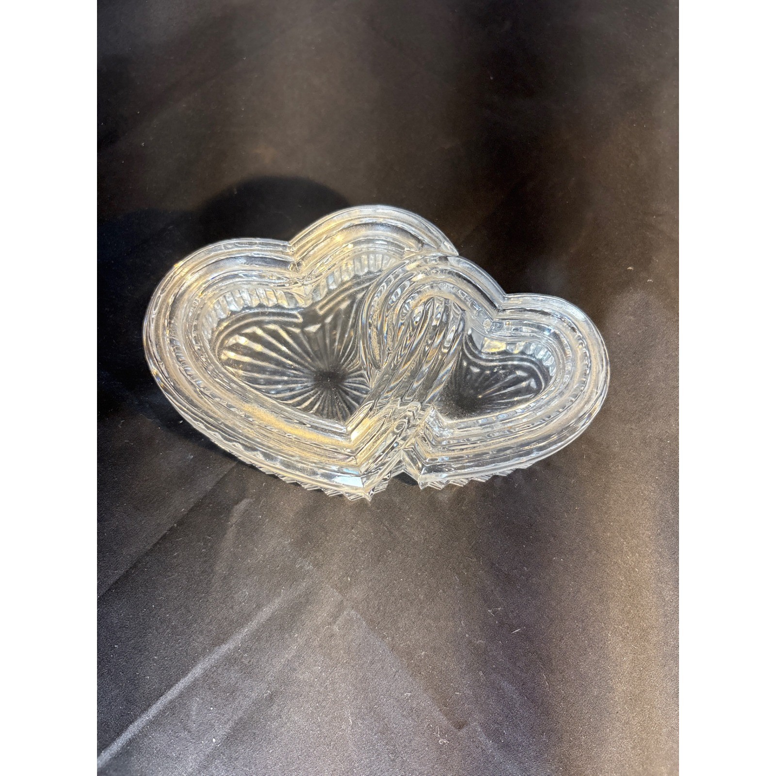 Crystal Double Heart Trinket Dish with Lid Ring Holder Jewelry Box