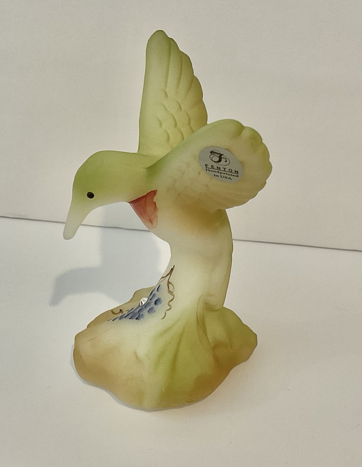 Fenton Art Glass Opal Sanded Hummingbird Figurine