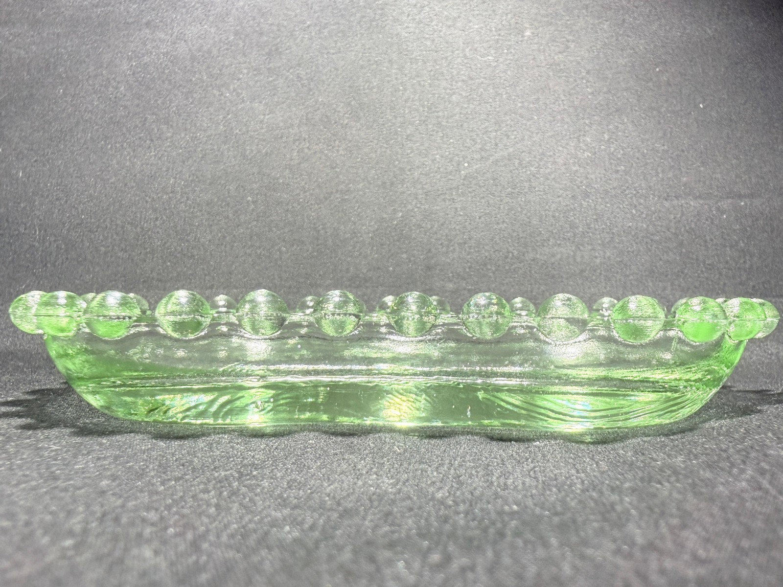 Green Vaseline glass candlewick Soap Dish jewelry tray uranium selenium ashtray