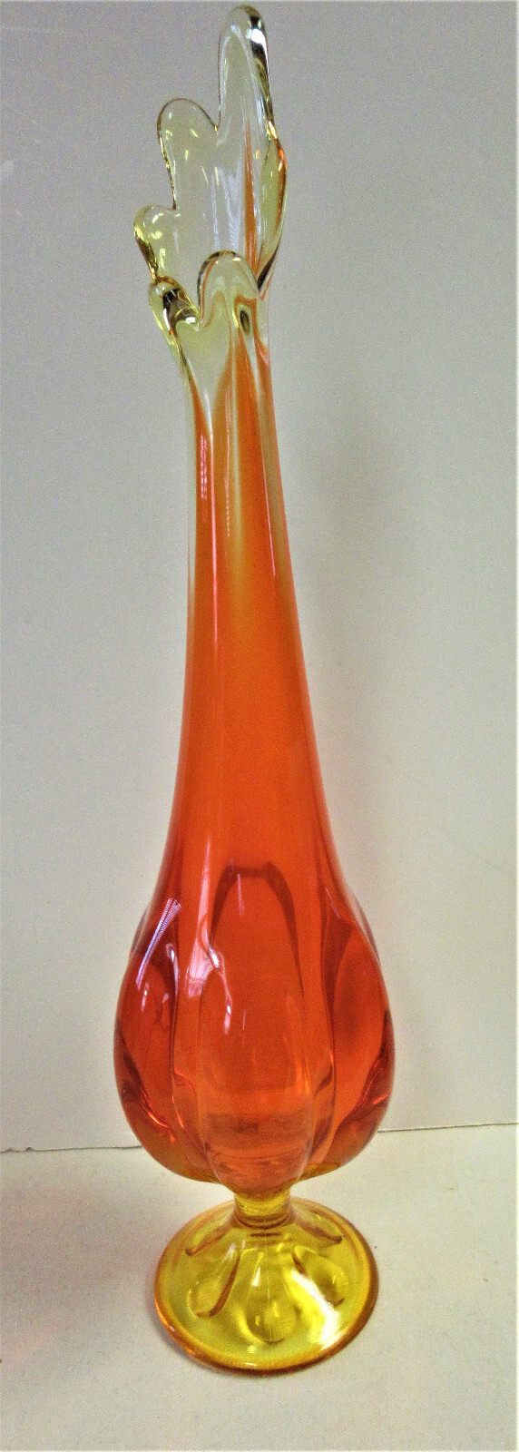 Exquisite Vintage VIKING Glass 15 in. 6 Petal Orange & Yellow Swung Vase, 1960’s
