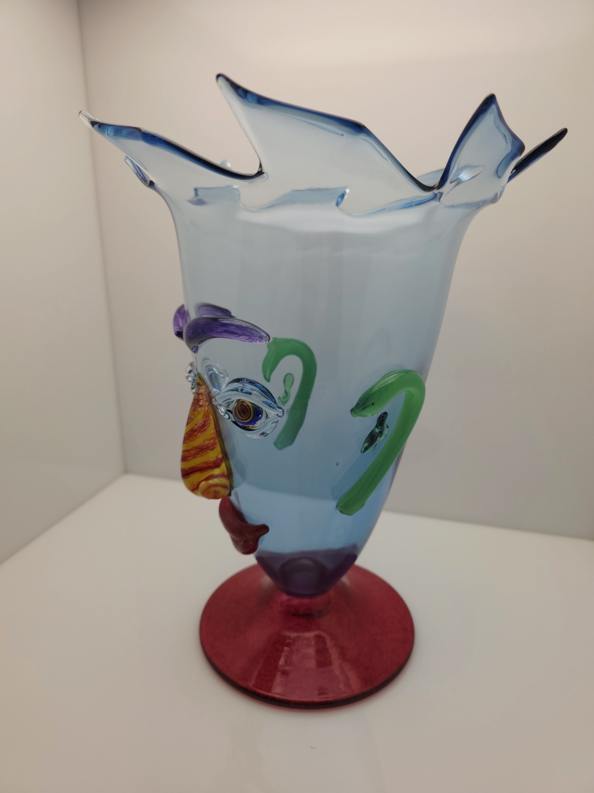 Christopher Belleau 2001 Signed Hand Blown Glass Face Vase Large 11″ Vintage